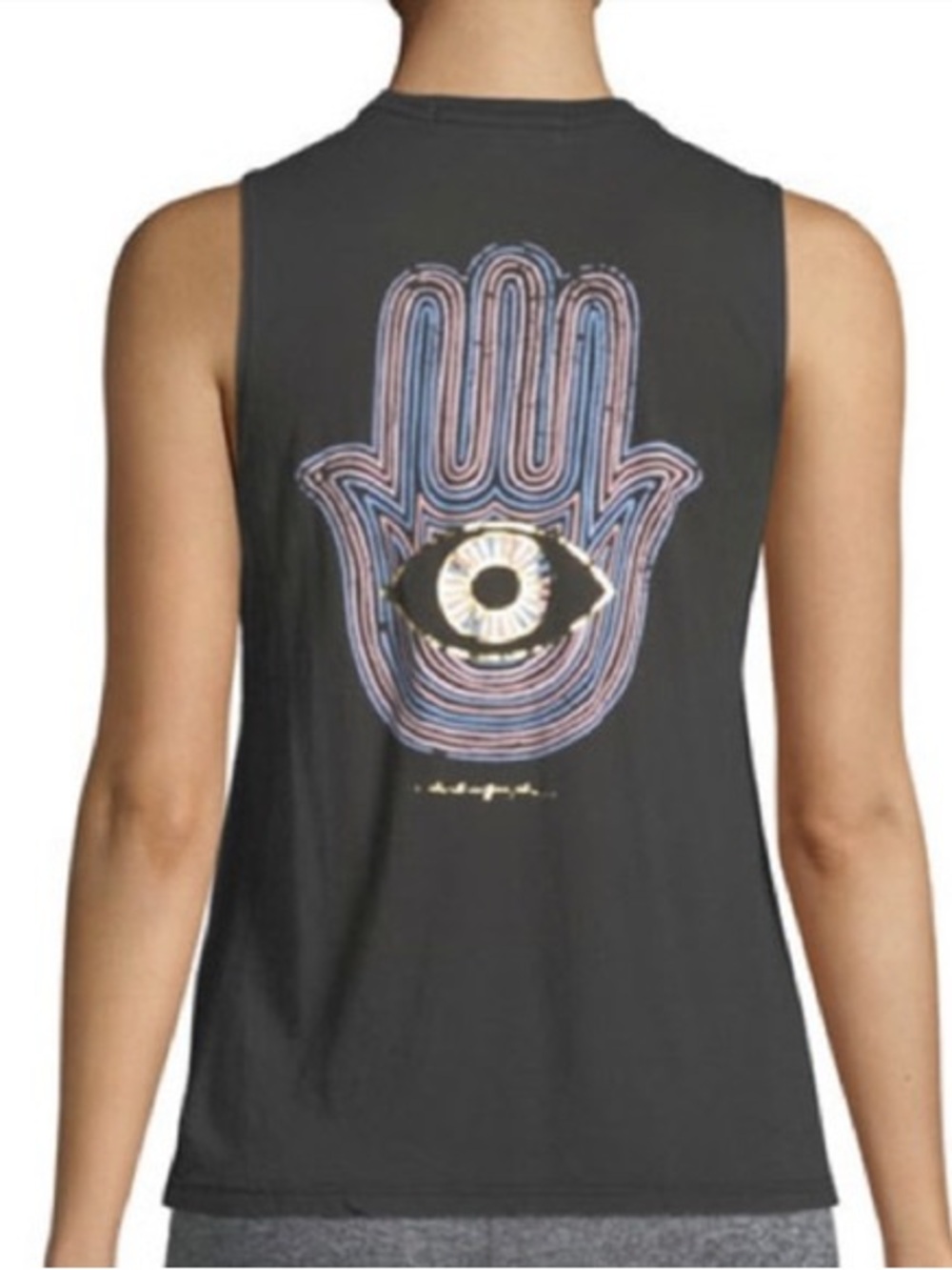 Spiritual Gangster, yoga Graphic Hamsa Eye Muscle Tank large black
